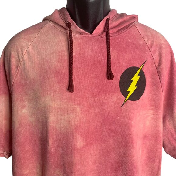 DC The Flash Short Sleeve Pullover Hoodie 2XL Custom Tie Dye Kangaroo Pocket - Picture 2 of 7